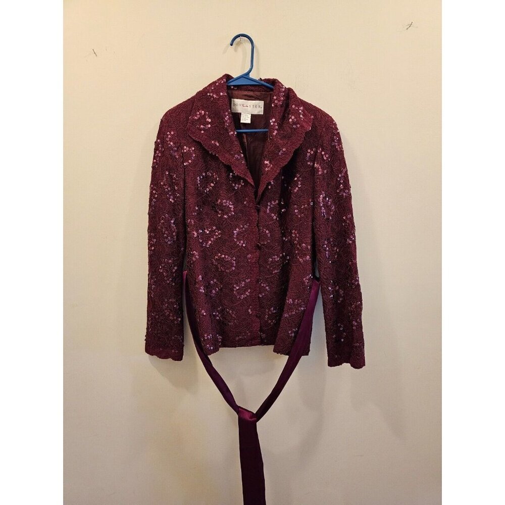 Women's Doncaster Sequined Jacket with Belt Berry/Burgundy Size 10 Elegant - Picture 1 of 9